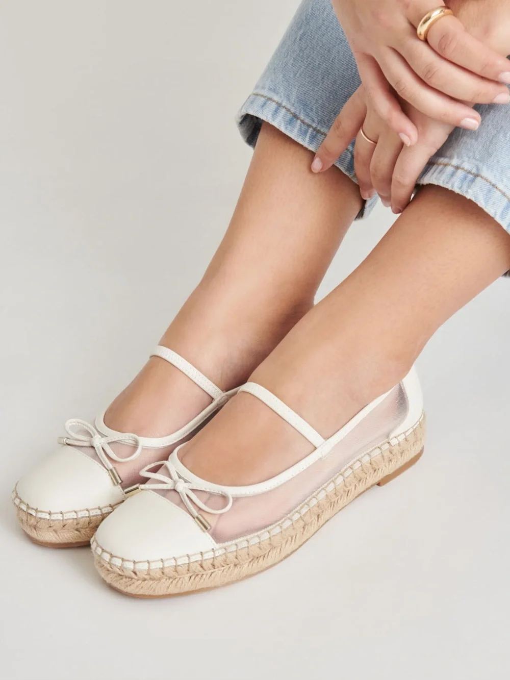 DOLCE VITA Cambre Ballet Flats White Mesh Classic Espadrille